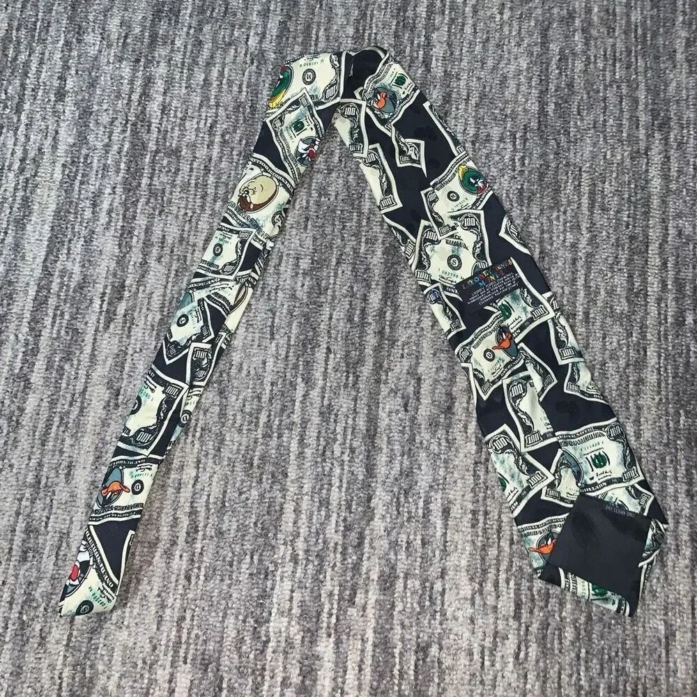 Vtg Looney Tunes for President Money Novelty Neck Tie Black Bugs Bunny & Friends